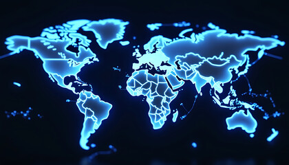 Glowing Digital World Map on Dark Background