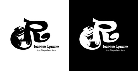 R-shaped logo design combined with a chameleon