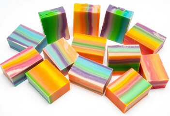 Vibrant colored soap bars on white background,  blue,  natural