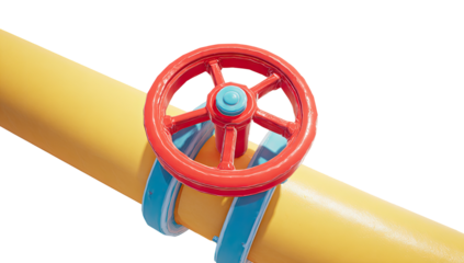 Close-up of a bright yellow pipeline with a red valve