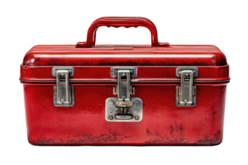 Red metal toolbox, slightly weathered