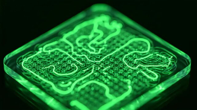 Fluidic Chip Microfluidic Device Flowing Green Liquid