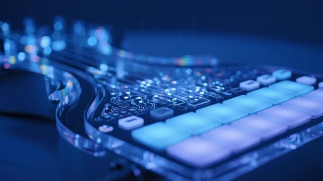 Close Up of Abstract Electronic Music Sequencer With Glowing Lights and Futuristic Design
