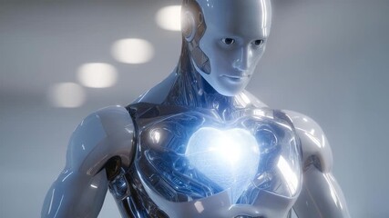 Synthetic humanoid figure with transparent torso revealing innovation incubator glowing brightly, symbolizing generative robotics, artificial intelligence, and futuristic speculative creation. - Powered by Adobe