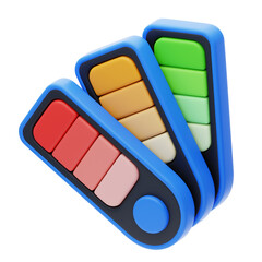 Set of Three Color Swatch Samples with Blue Orange Red Pink Yellow Green Swatches on a Transparent Background