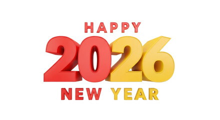 Happy 2026 new year text isolated on transparent background