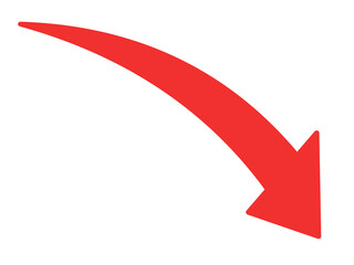 下降するカーブした赤い矢印のシンプルなイラスト