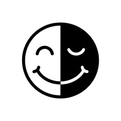 Vector art of split face emoji with happy expression, half black and half white