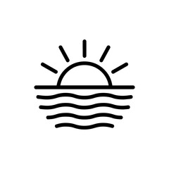 Vector art of simple line art icon of a sun rising over wavy water