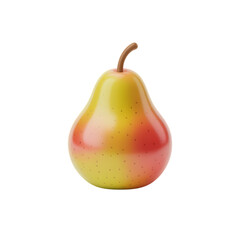 Glossy pear with yellow, red, and brown stem illustration on transparent background