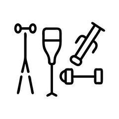 Exercise equipment including crutch, dumbbell, and weight bar