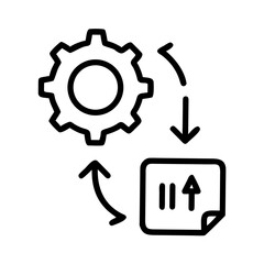 Gear and document with arrows in line art