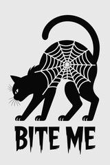 Bite Me Halloween Cat with Spider Web Design