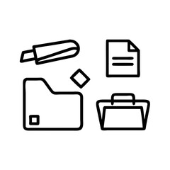 Office supplies, including cutter, paper and folder