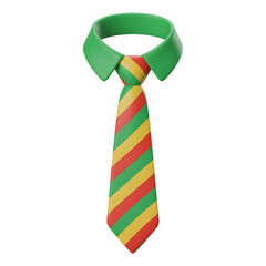 Green collared shirt with striped tie in red, yellow, green on transparent background