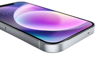 Close-up of a smartphone's curved edge, displaying a vibrant, colorful, dynamic display.  Silver frame