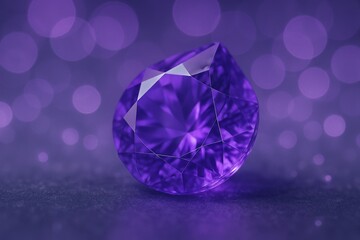 Elegant Amethyst Gemstone: Captivating close-up of a radiant, teardrop-shaped amethyst gemstone, with facets meticulously cut to reflect light.