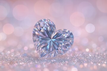 Heart-Shaped Jewel: A captivating heart-shaped jewel shimmers against a soft, romantic backdrop, its facets sparkling with elegance and light, evoking feelings of love and beauty.