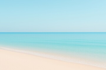 Serene Coastal Vista: An ethereal, minimalist view of the ocean horizon where the sky kisses the tranquil sea and the shore. It's a composition of simplicity, creating a sense of vastness and calm.