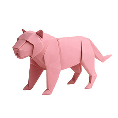 Pink Origami Tiger Paper Art on White Background