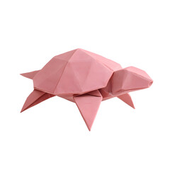 Pink Origami Turtle Paper Art on White Background
