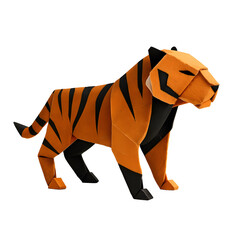 Orange Origami Tiger Paper Art on White Background