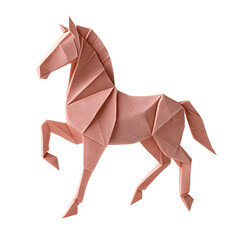 Pink Origami Horse Paper Art on White Background
