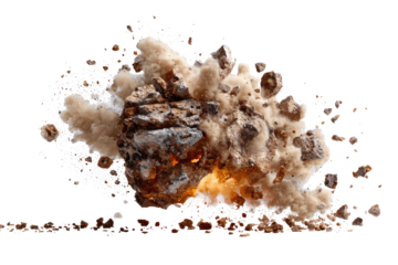 Exploding rock, debris, and dust
