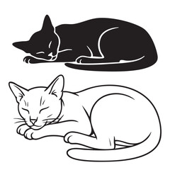 Abyssinians cat outline, Cat Lying Down Sleeping Silhouette, Peaceful Sleeping Abyssinian Cat Lying Down Silhouette Graphic