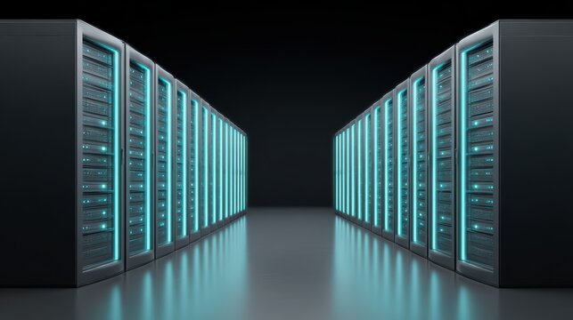 Modern Data Center: Server Racks, Cloud & AI Technology