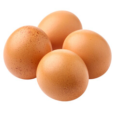 Fresh brown chicken eggs stacked attractively in a pyramid formation on transparent background
