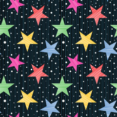 Colorful stars and lines seamless pattern
