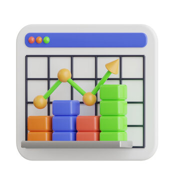 3D Bar Chart and Line Graph Showing Upward Trend on Transparent Background Ideal for Business Growth and Financial Analysis Concepts