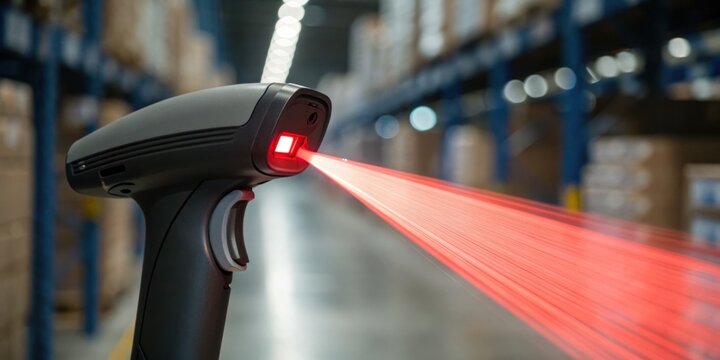 Advanced barcode scanner technology for efficient inventory management in modern warehouses and retail logistics systems enhancing productivity and accuracy - Powered by Adobe