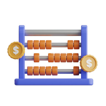 Blue and Orange Abacus with Gold Coins Showing Dollar Signs on Transparent Background with Soft Lighting