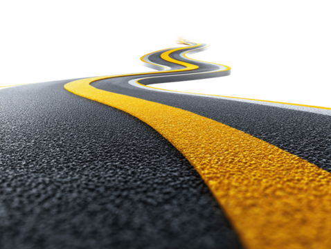 Winding asphalt road with yellow lines
