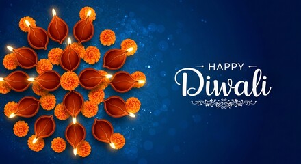 vector illustration of an abstract floral background, burning diya on Happy Diwali Holiday background for light festival of India