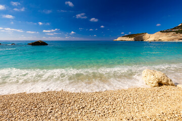 Breathtaking Coastal View with Turquoise Waters and Dramatic Cliffs, Porto Katsiki beach, Greek island of Lefkada