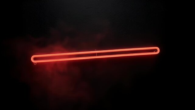 A bright, orange, rectangular neon light illuminates against a textured black surface