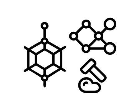 Icon of molecule, hexagon, and hammer