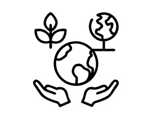 Illustration of hands holding earth with plant