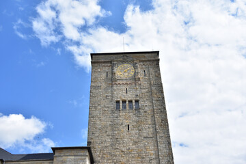 Imperial castle (Zamek Cesarski) in Poznan town, Poland. Clocktower facade © OleksKao