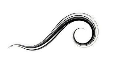 Elegant black swirling brushstroke design on a white background, resembling a decorative flourish or stylized wave.