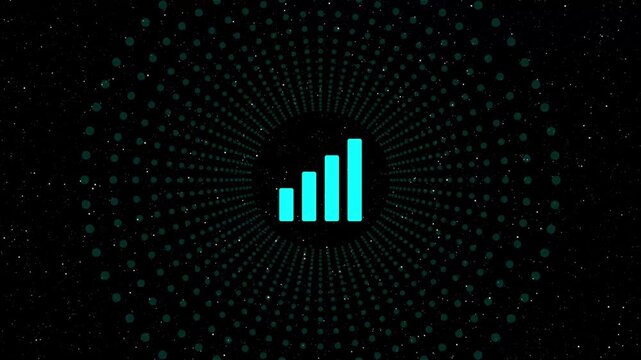 Animated signal bars icon in cyan  color with radial dots background perfect for technology, communication, or data related projects, adding a dynamic and modern touch