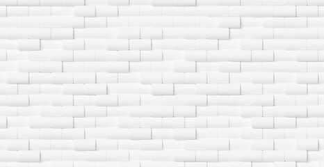 Large white cylinders geometry brickwall background wallpaper banner with random offset, flat lay top view from above