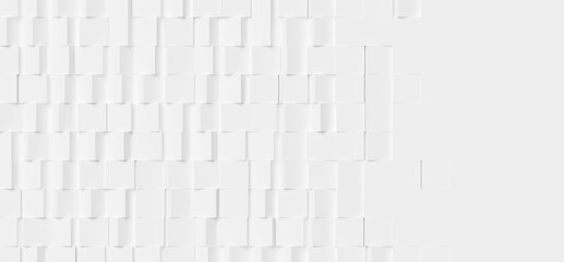Obraz premium Large white rotated boxes or cubes geometry background wallpaper banner fading out with copy space, flat lay