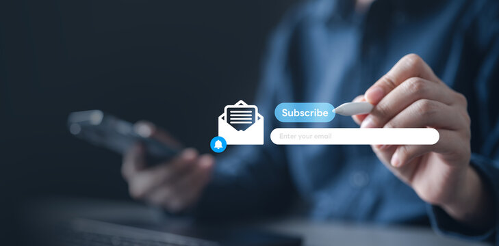 newsletter, signup, form, email, subscribe, cta, Person using digital device with newsletter subscription form and CTA button, representing email marketing, lead generation, and online communication.