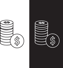 Stack of coins with dollar sign in black and white