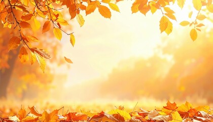 Autumn leaves falling in a sunlit forest nature photography peaceful environment warm colors close-up perspective seasonal beauty