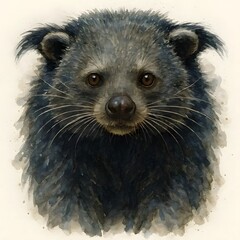 빈투롱, 정면, 클로즈업, 수채화, jpeg (Binturong, front view, close-up, water colour, jpeg) 